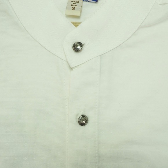 Wah Maker Button Down Shirt Mens Small Cream Diamond Dobby Banded Collar - Picture 3 of 4